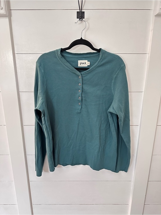 Pact Tops - Pact L Green organic cotton 1/2 button waffle long sleeve casual tunic boho